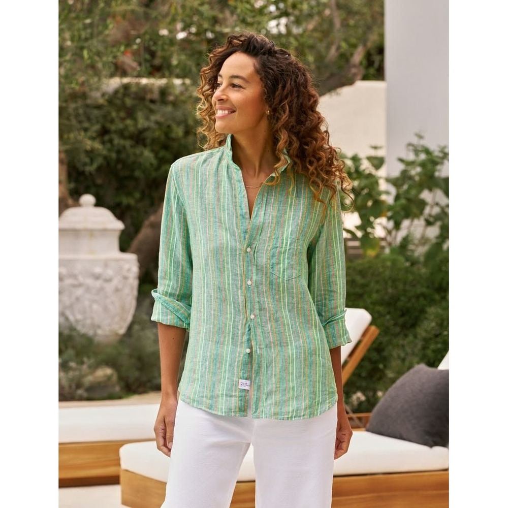 Frank & Eileen Green and White Striped Button-Down Shirt